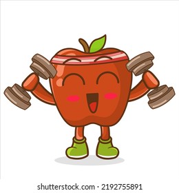 apple lifting dumbell vector. cartoon character
