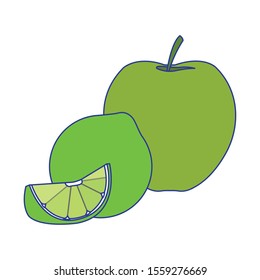 apple and lime icon over white background, vector illustration