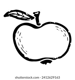 Apple. Line art, doodle, texture outline. Hand drawing. Vector element.