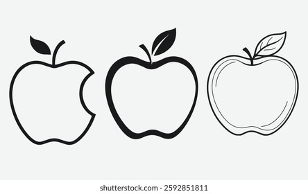 apple line art empty inside black silhouette on white background