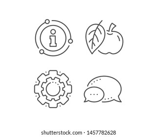 Apple line icon. Chat bubble, info sign elements. Fresh fruit sign. Natural food symbol. Linear apple outline icon. Information bubble. Vector