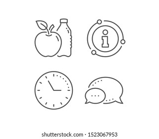 Apple line icon. Chat bubble, info sign elements. Fruit, water bottle sign. Natural food symbol. Linear apple outline icon. Information bubble. Vector