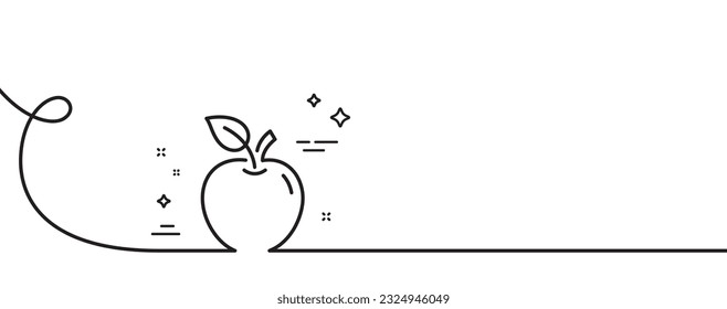 Apple line icon. Continuous one line with curl. Fresh fruit sign. Natural food symbol. Apple single outline ribbon. Loop curve pattern. Vector