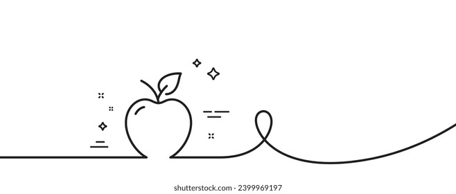 Icono de línea de Apple. Una línea continua con curl. Señal de comida de frutas. Símbolo nutricional dietético. Cinta de contorno simple de Apple. Patrón de curva de bucle. Vector