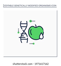 Apple line icon. Genetically modified apple. GMO product. Improving genes. Microbiology. Genetically modified organism concept. Isolated vector illustration.Editable stroke