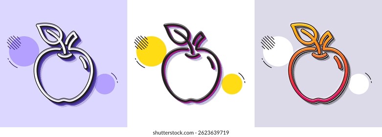 Apfelzeilensymbol. Gestricheltes Rastermuster. Farbverlaufssymbol mit Schatten. Zeichen für frisches Obst. Natürliches Lebensmittelsymbol. Apfelsymbol für Linie. Verschiedene Designs. Vektorgrafik