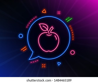 Apple line icon. Neon laser lights. Fresh fruit sign. Natural food symbol. Glow laser speech bubble. Neon lights chat bubble. Banner badge with apple icon. Vector