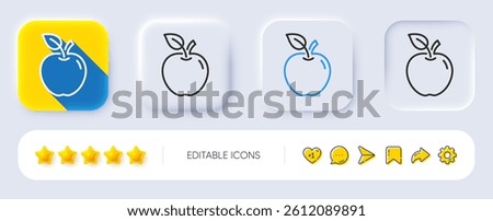 Apple line icon. Neumorphic, Flat shadow, 3d buttons. Fresh fruit sign. Natural food symbol. Line apple icon. Social media icons. Vector