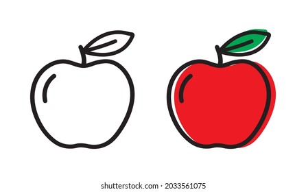 Apple line icon set. Black and red apple with leaf. Symbol, logo illustration. Editable stroke. Vector graphics