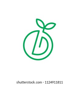 Apple line logo, Green D letter.