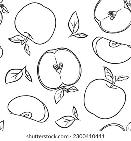 Apple Line Sketch Seamless Background