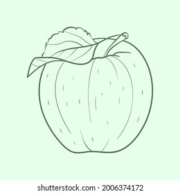 Ilustración vectorial de la línea Apple. Icono de Comida detallada para concepto móvil, impresión, menú y aplicaciones web. Para restaurante, bar, vegano, comida saludable y orgánica, mercado, mercado de agricultores.