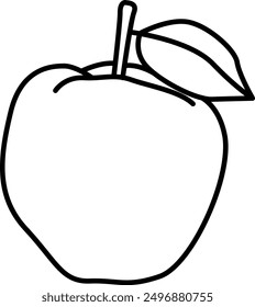 Apfel, lineare Zeichnung. Symbol. Liniensymbol von Apfel mit Blatt. Skizze zum Färben von Apfel, Obst