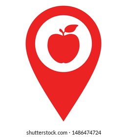 Apple and location pin on white