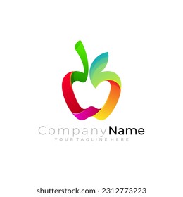 Apple logo with 3d colorful design, fruit icon template
