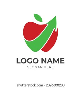 apple up logo design, apple and arrow, combination logo with flat red and green color style