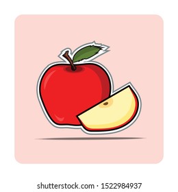 Apple logo flat on pink background icons stiker style.Apple fruit icon vector graphics.