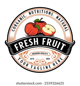 apple logo, with fresh apple fruit icon. Perfect for drink labels, juice drink icons or drink product stickers
