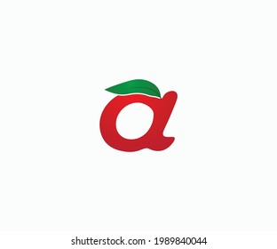 Apple Logo With Green Leaf - Letter A 