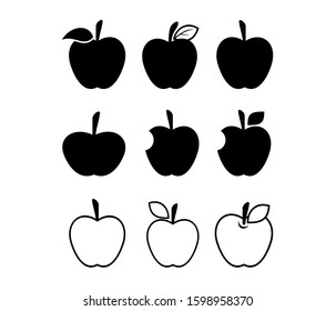 Apple logo icon set.9 simple apple icons for the web that are isolated on a white background. Collection of high quality black style vector icons