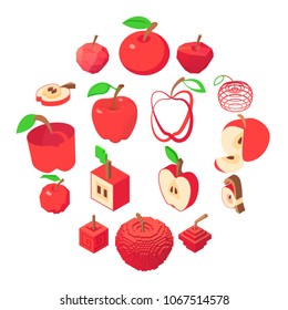 Apple logo icons set. Isometric illustration of 16 apple logo vector icons for web