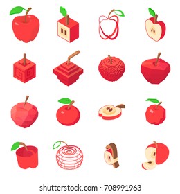 Apple logo icons set. Isometric illustration of 16 apple logo vector icons for web