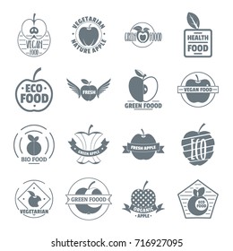 Apple logo icons set. Simple illustration of 16 apple logo vector icons for web