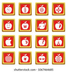 Apple logo icons set vector red square isolated on white background 