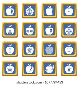 Apple logo icons set vector blue square isolated on white background 