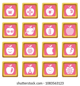 Apple logo icons set vector pink square isolated on white background 