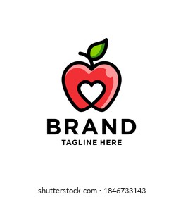 logotipo de manzana con amor Corazón interior y hoja Símbolo de diseño Ilustración en el estilo de línea lineal colorido de moda