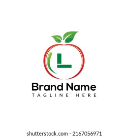 Apple Logo on Letter L Sign. Apple Icon with Logotype Concept