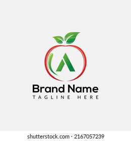 Apple Logo on Letter A Sign. Apple Icon with Logotype Concept