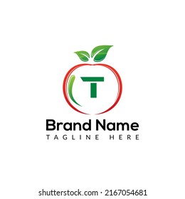 Apple Logo on Letter T Sign. Apple Icon with Logotype Concept