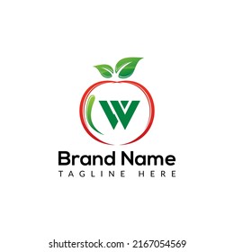 Apple Logo on Letter W Sign. Apple Icon with Logotype Concept
