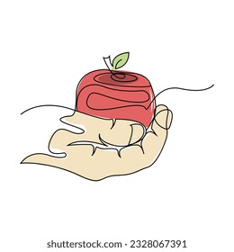 Apple logo. Vector Farm Fresh Sweet Red Fruit, Design With Simple Lines, Illustration Symbol