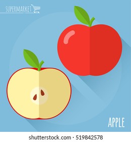 Apple.  Long shadow flat design vector icon.
