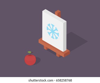 Apple looking at isometric canvas