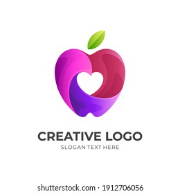 apple love logo, apple and love, combination logo with 3d colorful style