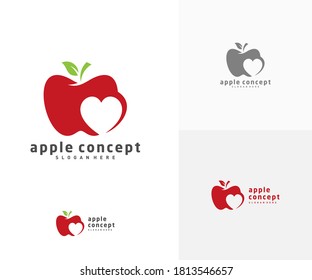 Apple Love logo design vector template, Fruits Apple icon symbol