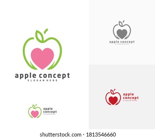 Plantilla vectorial de diseño del logotipo Apple Love, símbolo del icono Frutos Apple