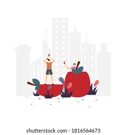 Apple lover flat illustration.Vector design.Suitable for landing page, ui, website, mobile app, editorial, poster, flyer, article, and banner.