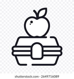 Apple and lunchbox. Vector outline isolated icon.
