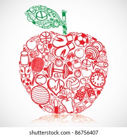 Apple made of fitness symbols - vector illustration