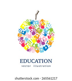 Apple made from hands. Abstract vector background. Education concept