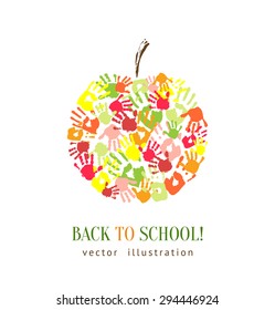 Apple made from hands. Abstract vector background. Education concept