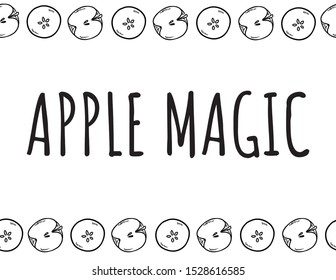 Apple magic flyer. Cute cut in half apples natural drawn poster. Cartoon decoration banner