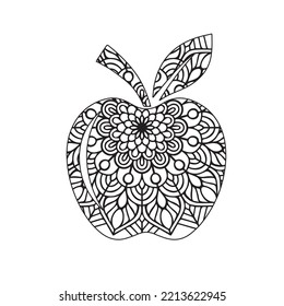 Apple mandala coloring page. vector and line art. Coloring page for adult boys and girls. Hand drawn vector illustration.