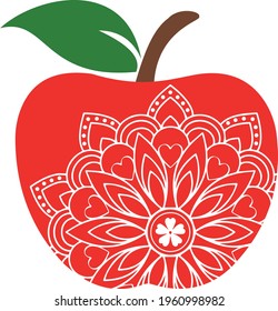 Apple with mandala svg vector Illustration isolated on white background.  Mandala apple shirt design. Poster idea for school. svg