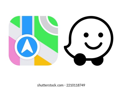 Apple Maps and Waze navigation icons.  Web flat icon.